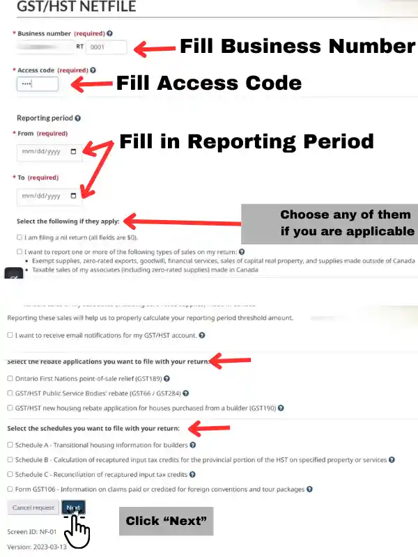 GST/HST NETFILE Online STEP-1